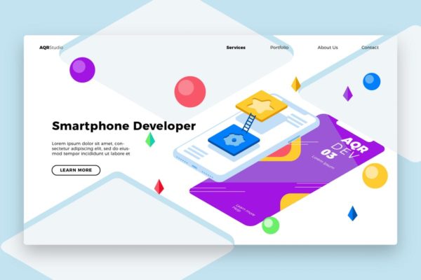 软件开发概念插画网站Banner&amp;着陆页设计模板 software developer – Banner &amp; Landing Page