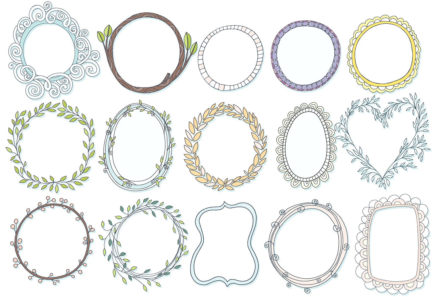 梦幻繁花似锦水彩手绘花卉蝴蝶树叶矢量图形 Fantasy Flowers, Floral Wreaths插图(5)