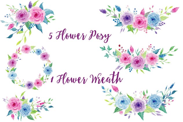 紫罗兰色水彩花卉剪贴画素材合集 Watercolor Clipart Violet Collection插图(2)