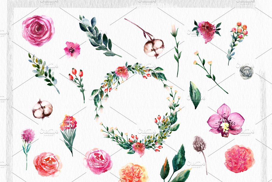 西番莲水彩剪贴画 Watercolor Passion Flowers插图(1)