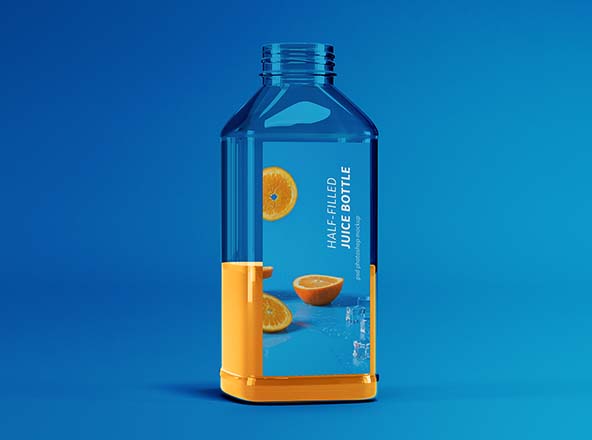 半罐透明塑料果汁瓶外观设计展示素材库精选 Half-filled Juice Bottle Mockup