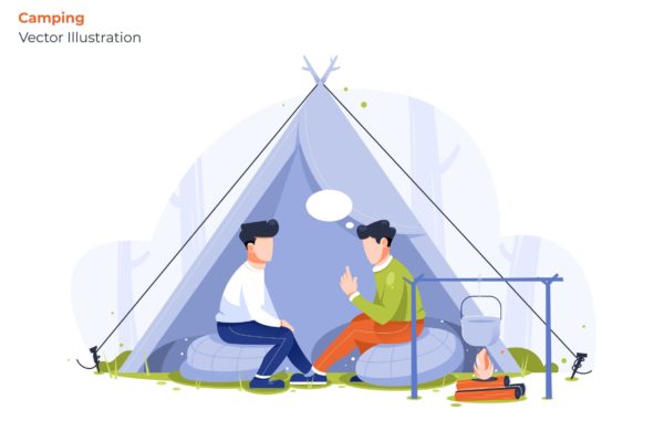 野外露营场景矢量插画素材库精选素材 Camping – Vector Illustration