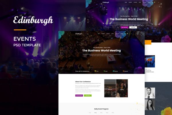 大型活动/会议/讲座主题网站设计PSD模板 Edinburgh : Events Web Template