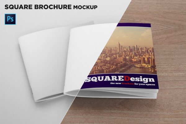 方形画册产品手册叠放效果图样机素材库精选 2 Square Covers Brochure Mockup