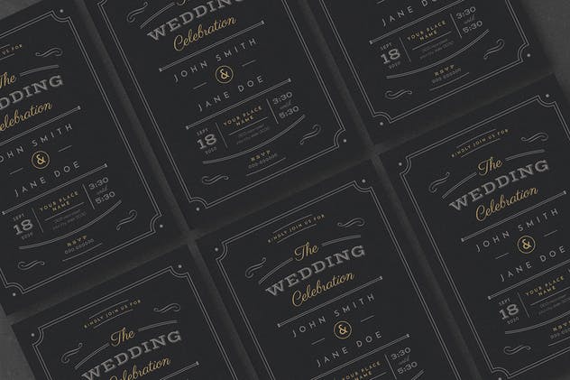 复古黑色婚礼邀请函PSD模板 Vintage Black Wedding Invitation插图(2)