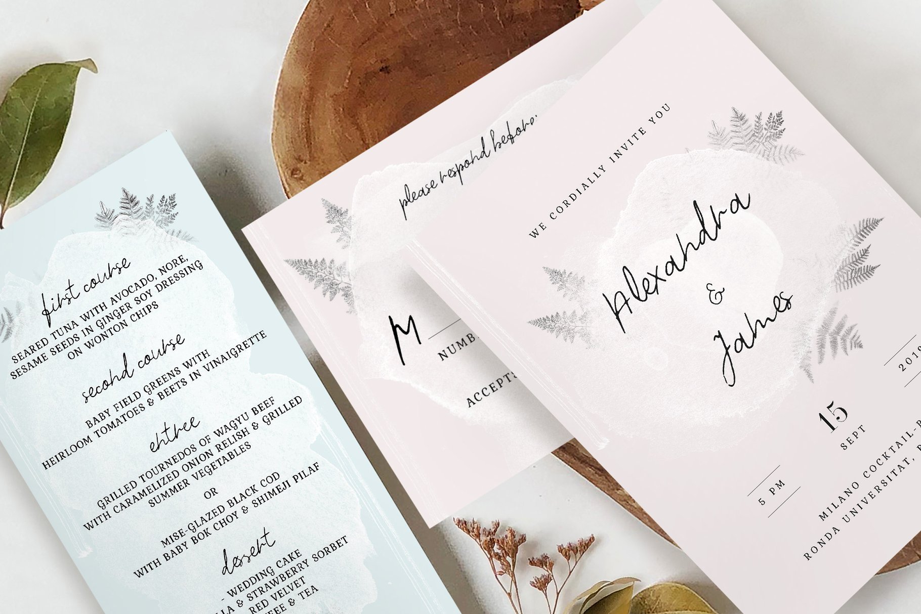 水彩画风格婚礼设计物料模板 Watercolor Sprigs Wedding Suite插图(2)