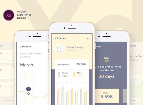 高质量 iOS APP 数据报表设计套件 Statmen XD iOS Ui Kit – Statistic [For Adobe XD]