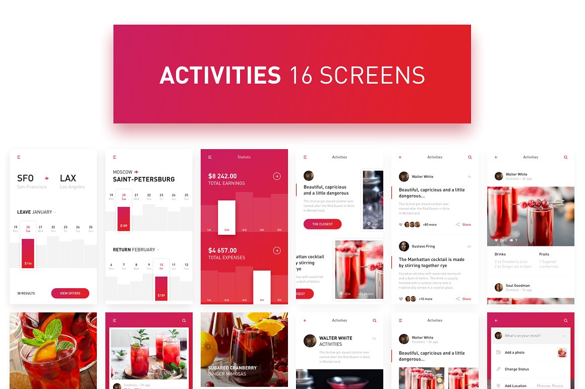 红色格调多用途 APP UI 套件 REDS UI Kit [SKETCH]插图(4)