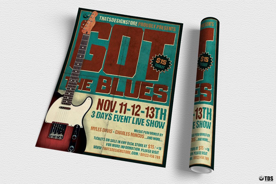蓝调音乐派对传单PSD模板v1 Blues Festival Flyer PSD V1插图(2)