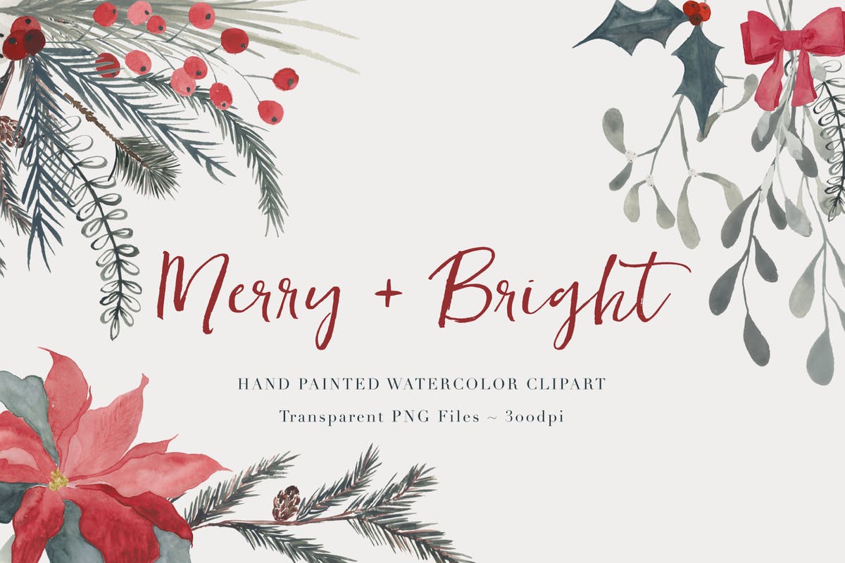 圣诞节主题水彩花卉剪贴画素材 Christmas Watercolor Clipart插图