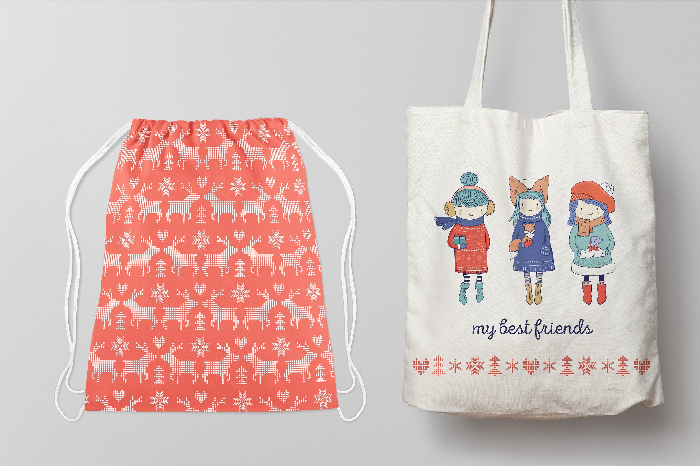 可爱的卡通冬装女孩手绘插画 Cold weather, Warm friendship插图(8)