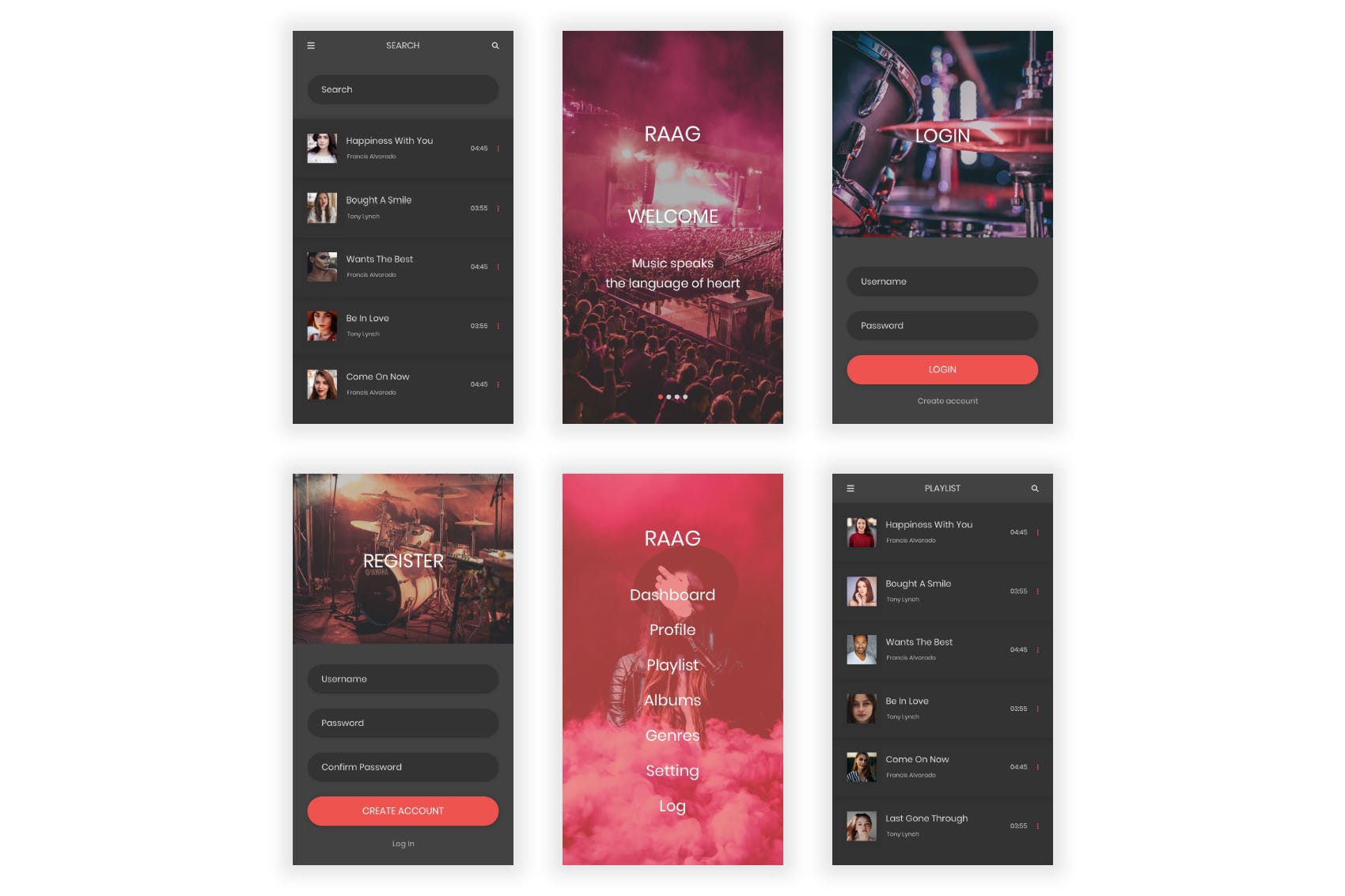 音乐听歌APP应用UI设计素材库精选套件 Raag – Music Player UI Kit for Adobe Illustrator插图(6)