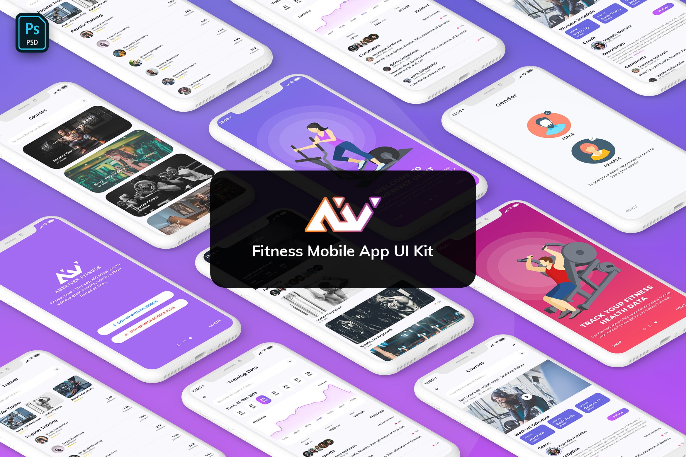 健身运动主题APP用户界面设计UI套件 AmeriVex – Fitness MobileApp Template UI Kit Light插图