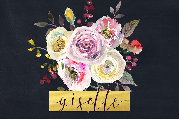 黄色粉色水彩花卉剪贴画合集 Watercolor Pink Yellow Flowers插图(11)