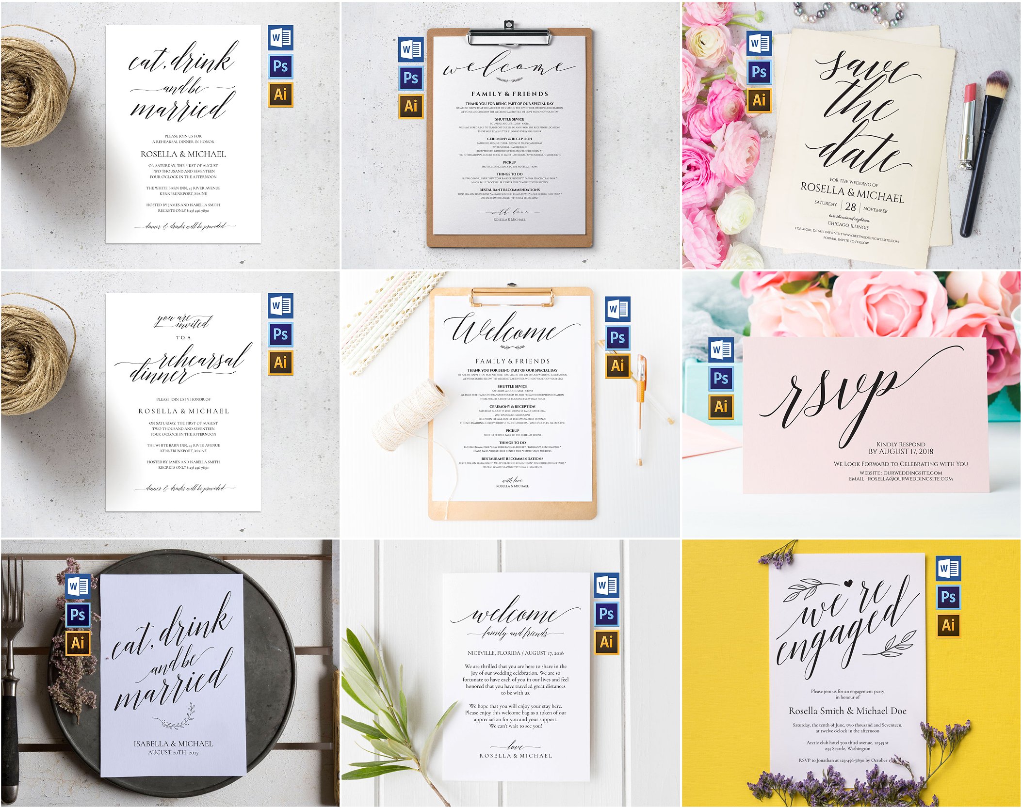 时尚的婚礼邀请函卡片名片设计模板插图(5)