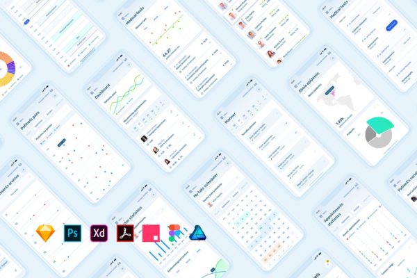 医疗健康APP应用数据统计分析后台UI设计套件 Medical App Dashboard – MedUX Light UI Kit