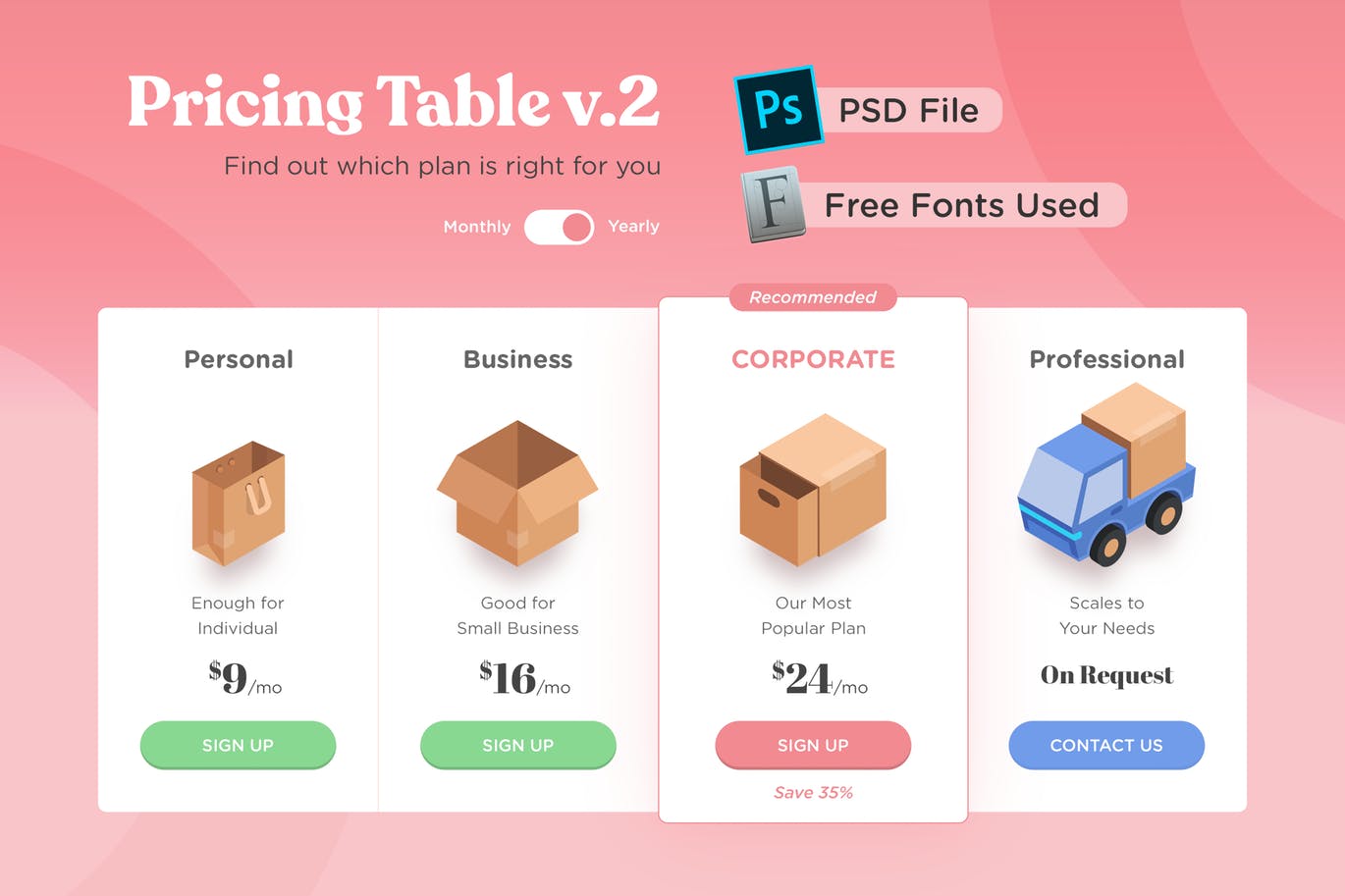 网站服务多套餐价格表单UI设计素材库精选模板v02 Pricing Table v.02插图