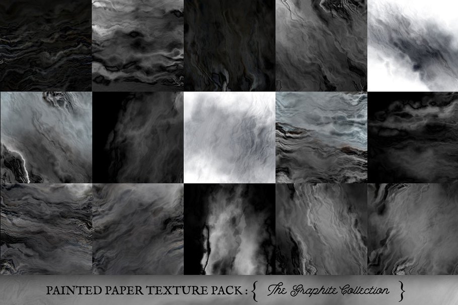 浓墨山水画纸张纹理 Painted Paper Textures Graphite插图(1)