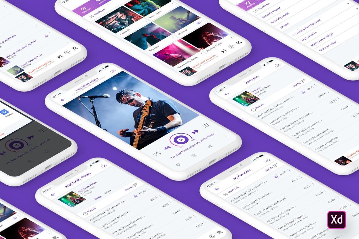 在线听歌APP应用UI界面设计XD模板 Mojocial-Music Player Mobile App UI Kit-(Adobe XD)插图(2)