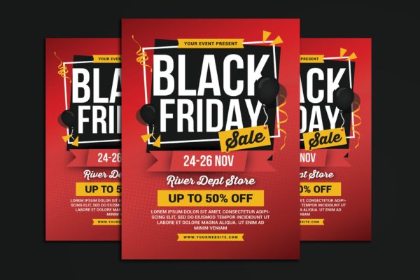 黒五疯狂购物周海报传单设计模板 Black Friday Sale