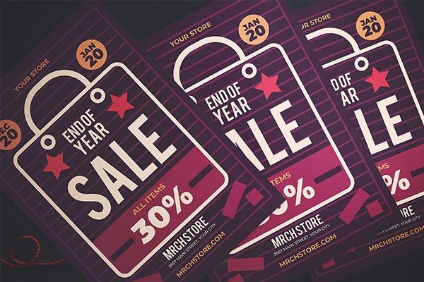 时尚高端流行色紫色玫红色新年圣诞节圣诞海报宣传单DM设计模板