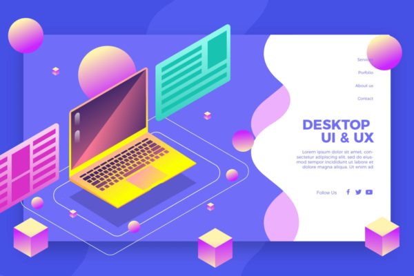 UI/UX主题插画网站Banner＆着陆页设计模板 UI UX Desktop – Banner &amp; Landing Page