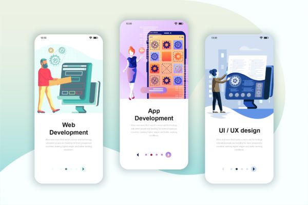 IT开发/UI设计素材库精选概念插画APP引导页模板 Instagram Stories Onboarding Screens Mobile App