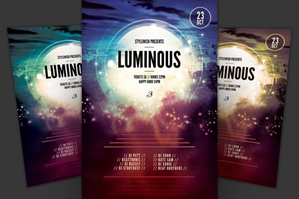创意光芒特效海报传单素材库精选PSD模板v3 Luminous 3 Flyer