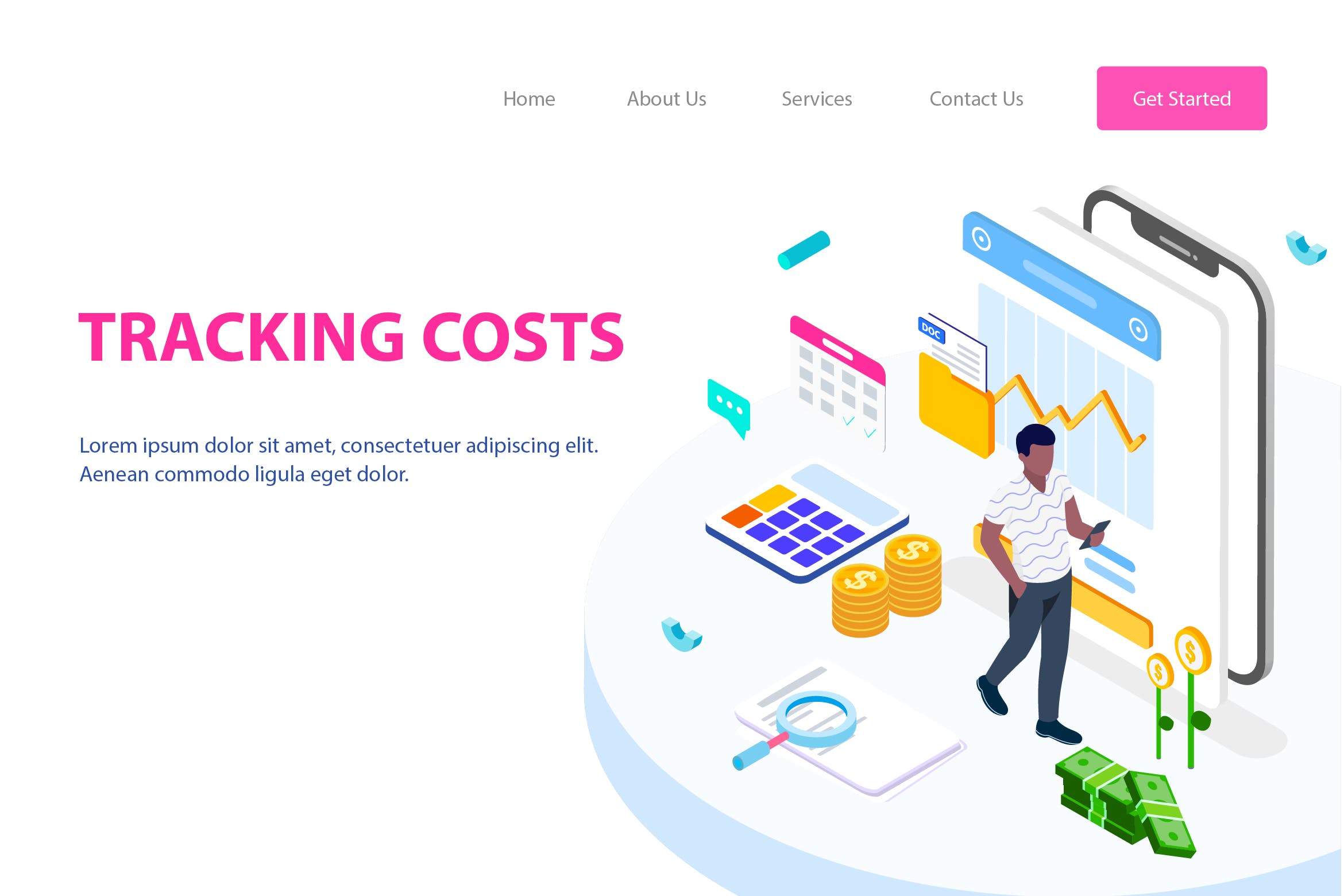 项目成本控制2.5D概念插画网站设计素材 Tracking Costs Isometric Illustration – FV插图