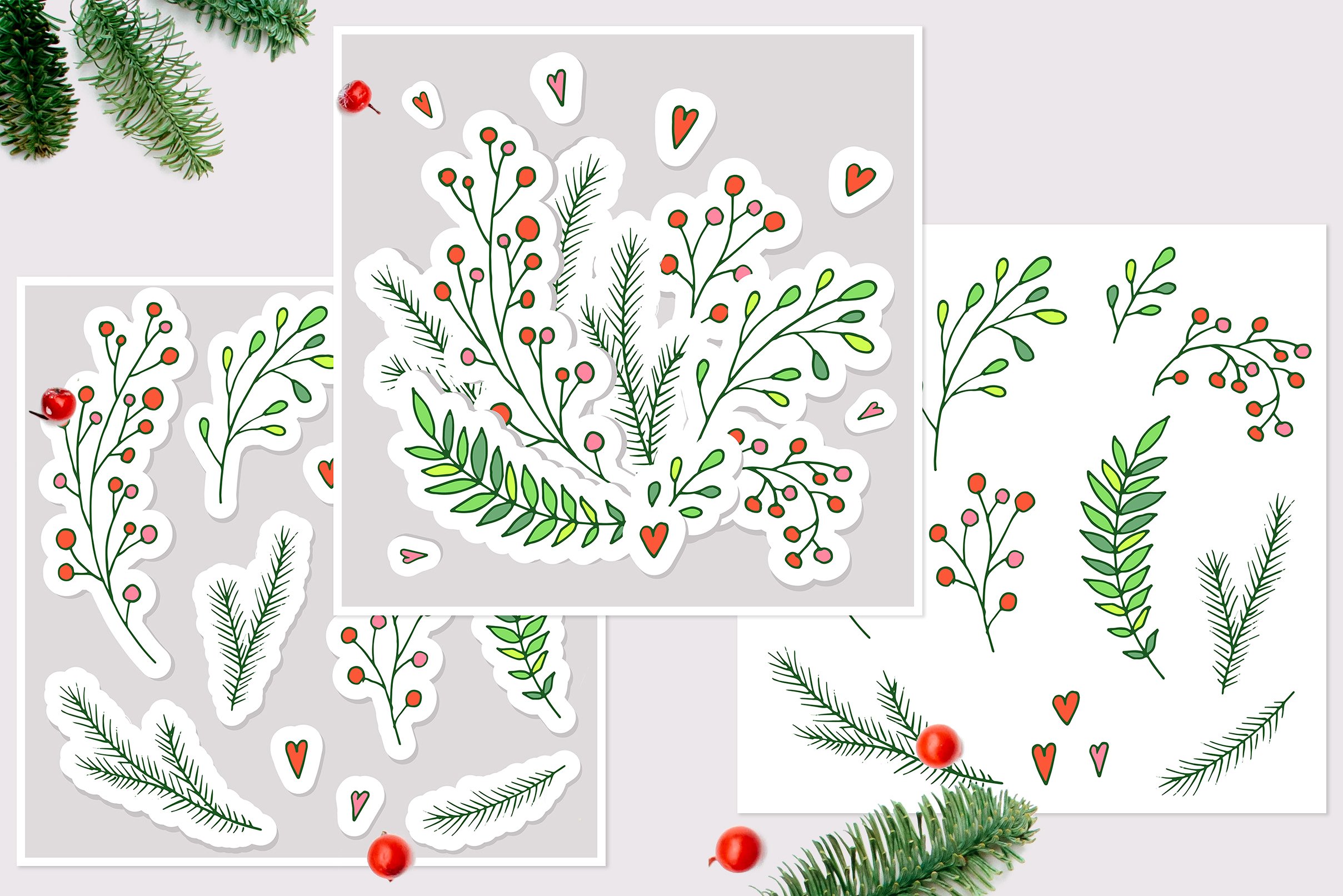 手绘清新矢量圣诞新年元素插图(1)