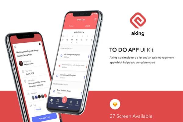 素材库下午茶：to Do List类的工作任务管理APP UI KITS [For Sketch]