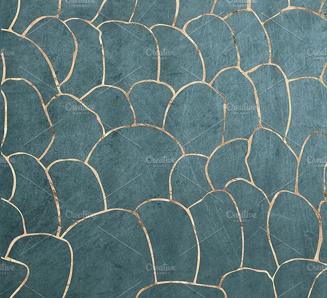 精美的玫瑰金彩虹色调有机图案纹理 Petrol Depths in Gold & Iridescence插图(2)