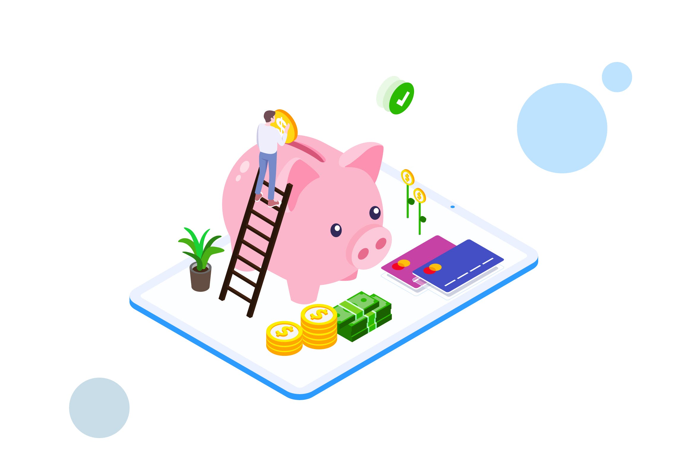 存钱计划金融业务场景矢量等距概念插画v1 Saving Money by Finance Isometric – FV插图