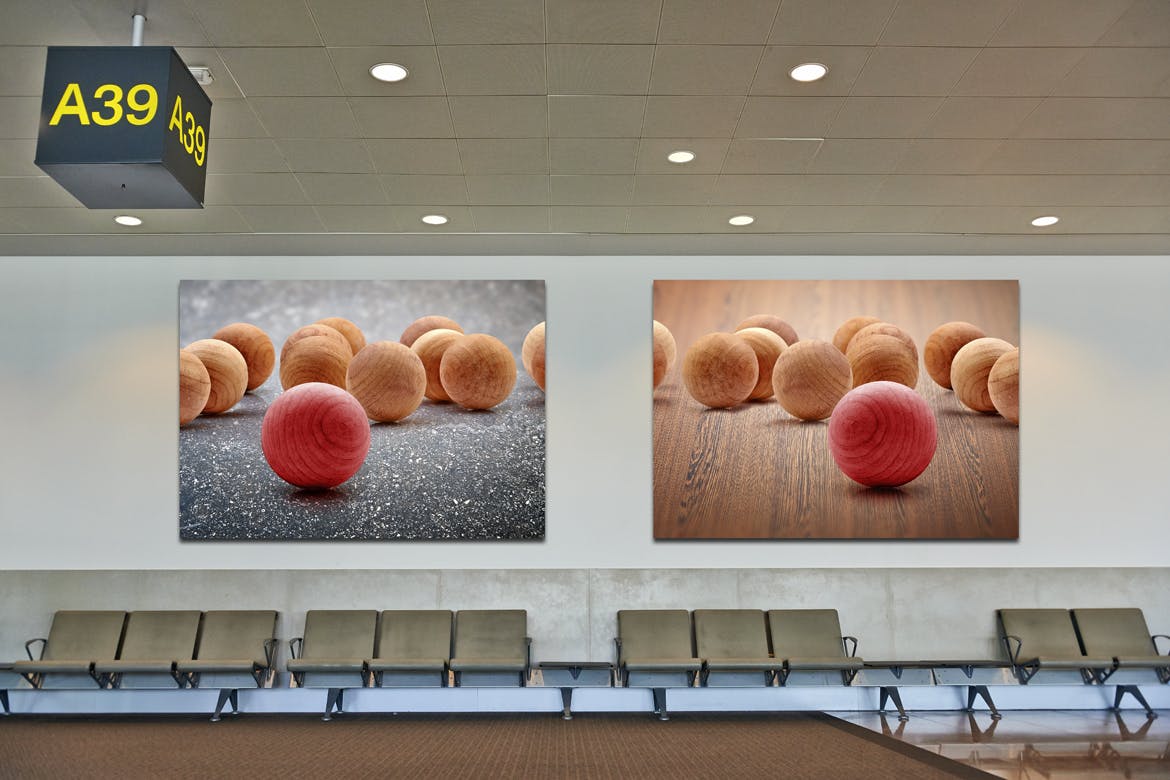 机场候机室挂墙广告大屏幕演示样机素材库精选模板 Airport_Wall_Mockup插图(6)
