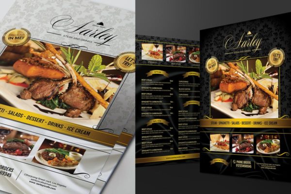 极简主义黑白设计风格西餐厅菜单模板 Elegant Black &amp; White Restaurant Menu