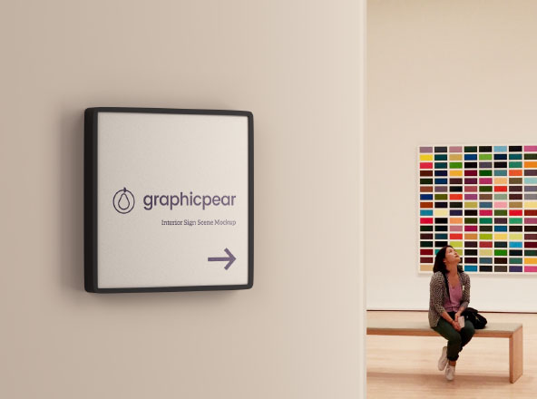 室内方形标志设计效果图样机-PSD Interior Square Sign Mockup – PSD