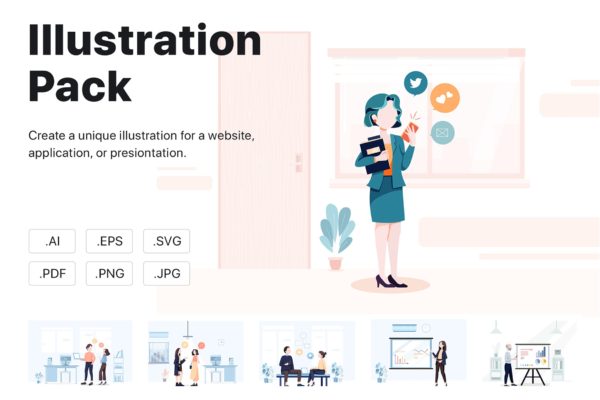 商业&amp;办公室场景矢量插画素材v1 Libra – Business Illustration Pack