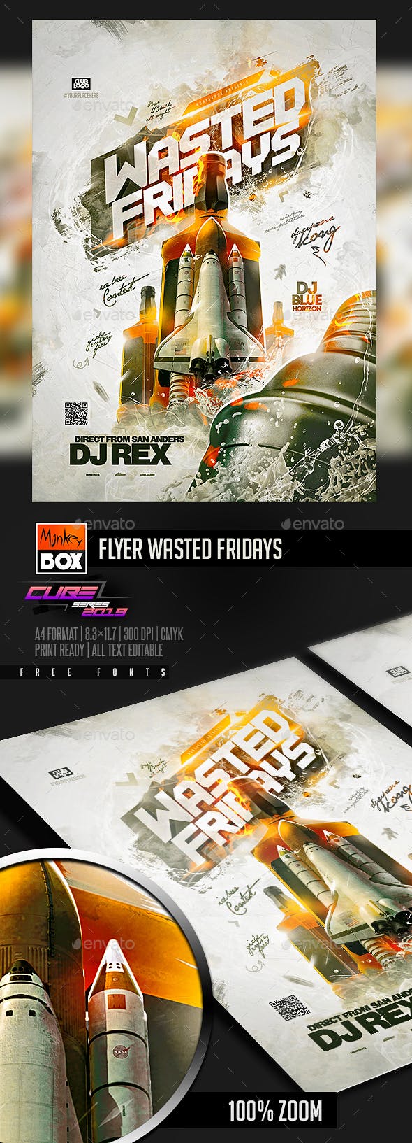 航天主题啤酒派对传单模板插图