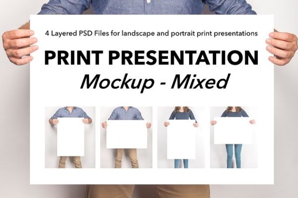 手持艺术作品展示样机模板 Mixed Artwork Presentation Mockup