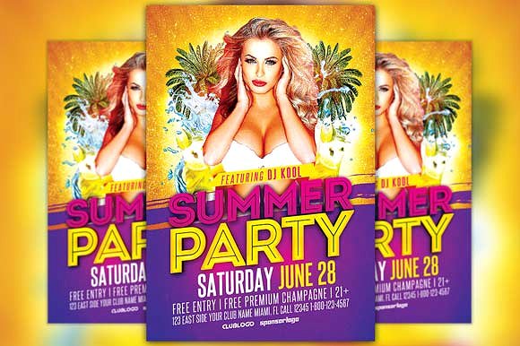夏日激情派对活动海报PSD模板 Summer Party Flyer Template插图