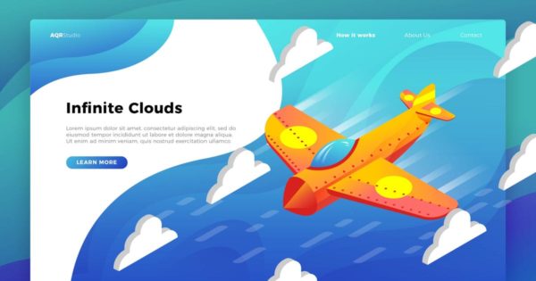 飞机概念插画网站Banner&amp;着陆页设计模板