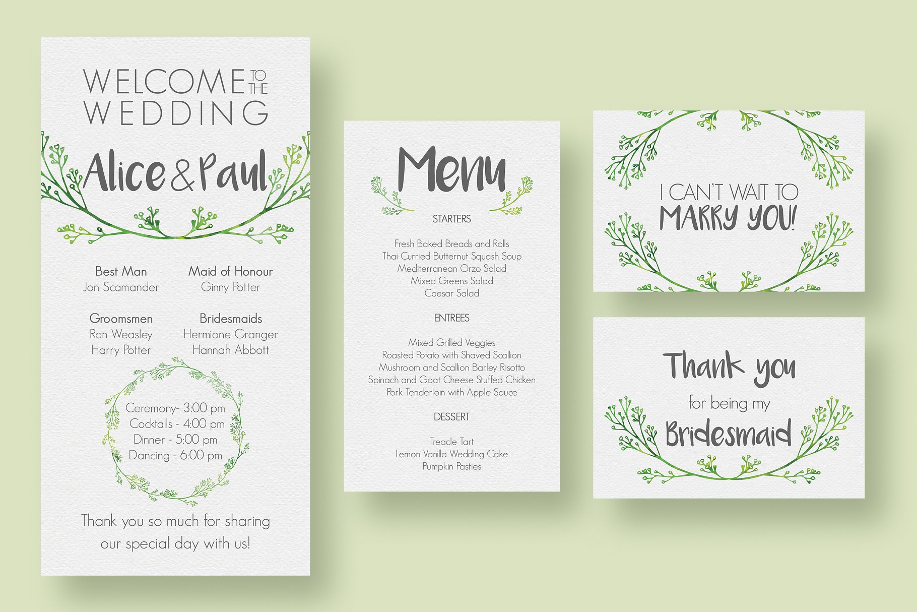 清新文艺的植物花边婚礼邀请函模板套装 Hip Wedding Invitation Suite插图(1)