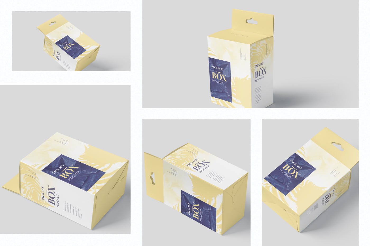 挂耳式扁平矩形包装盒素材库精选模板 Package Box Mockup Set – Slim Square with Hanger插图(1)