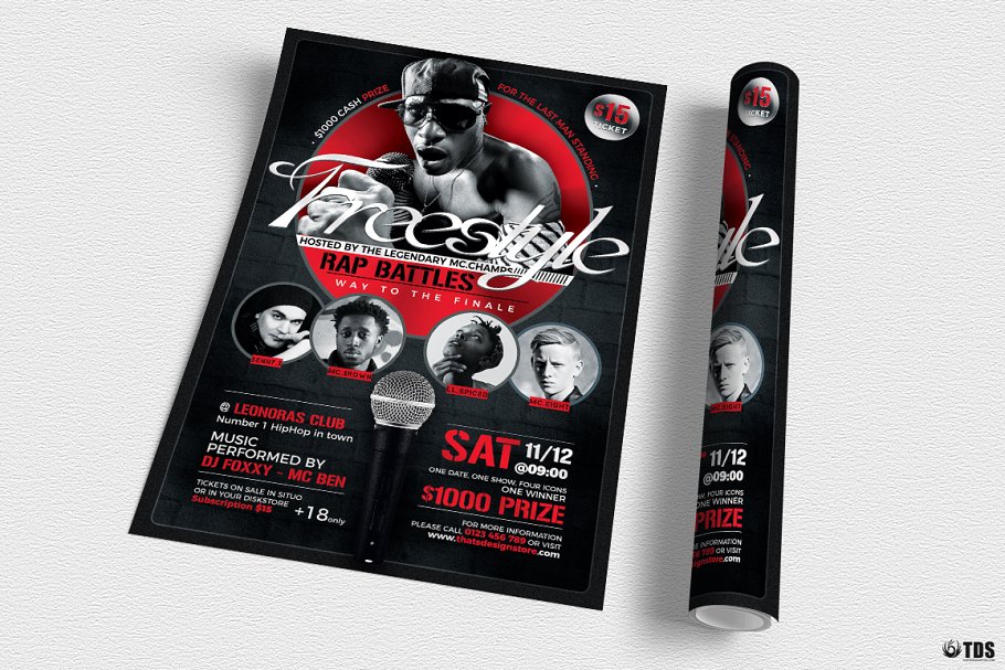 即兴说唱饶舌音乐比赛宣传传单PSD模板V7 Freestyle Rap Battle Flyer PSD V7插图(2)