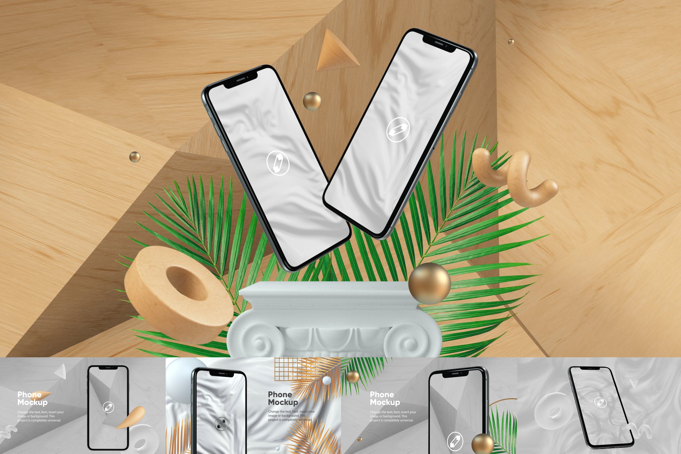 优雅时尚风格3D立体风格iPhone手机屏幕预览素材库精选样机 10 Light Phone Mockups插图