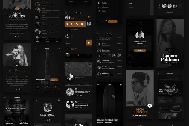 “黑与金的绝配”-多用途 APP UI 套件 Gold &  Coal – UI Kit for Mobile插图(7)