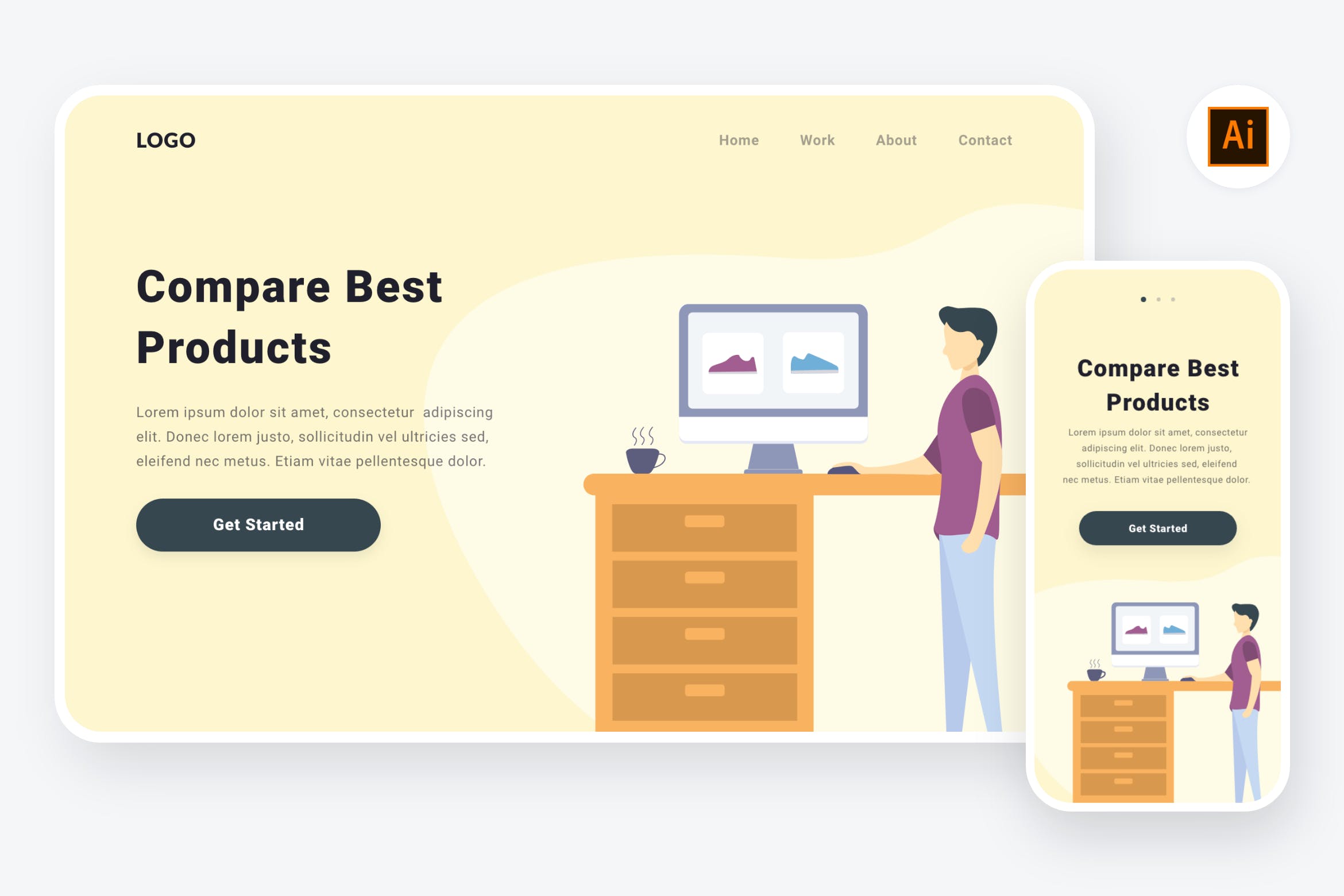 产品性价比对比主题APP&Web矢量插画素材[AI&SVG] Comparing products illustration (AI & SVG)插图