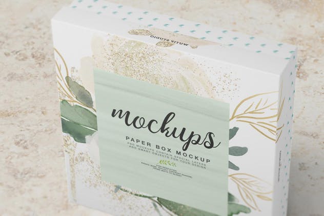 高端方形纸制首饰盒样机 Square Paper Jewelry Box Mockup插图(6)