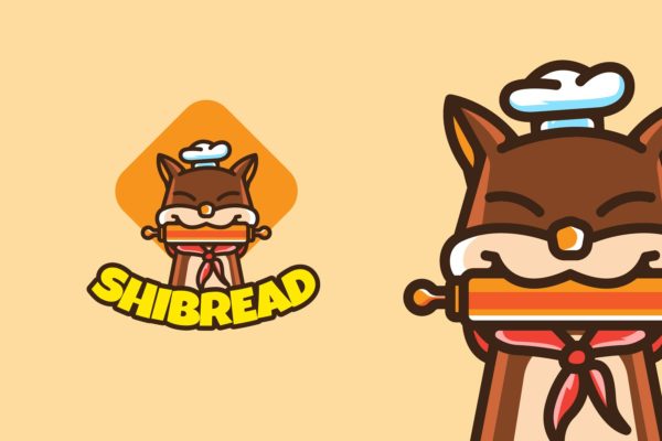 动物厨师卡通形象烘焙面包店Logo设计素材库精选模板 SHIBA INU BAKERY – Mascot &amp; Esport Logo