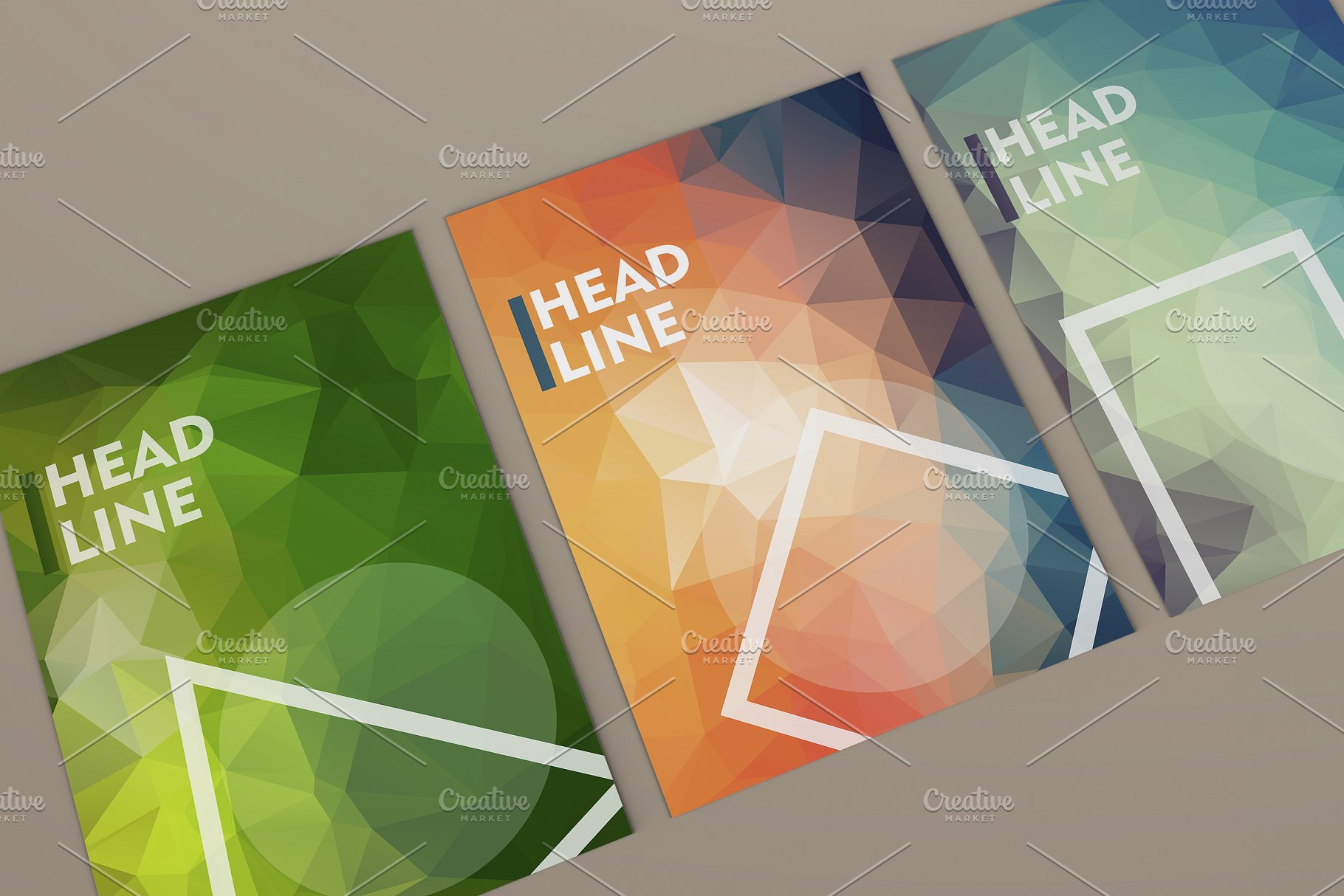 多色抽象多边形风格的精美小册子模板 Brilliant brochures in poli style插图(5)